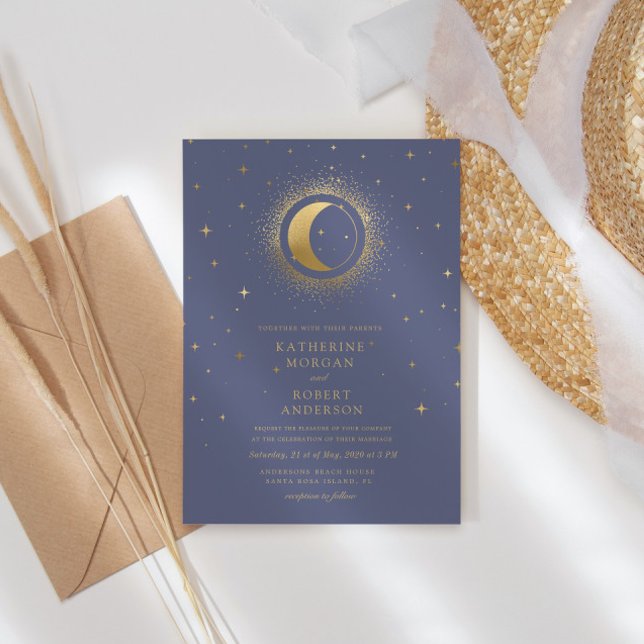 Invitación a la boda de estrellas de oro celestial (Subido por el creador)