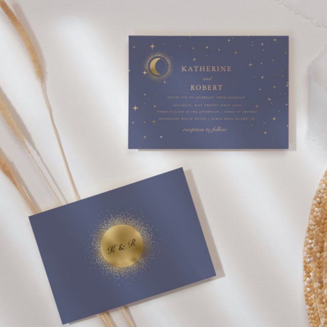 Invitación a la boda de estrellas de oro celestial (Subido por el creador)