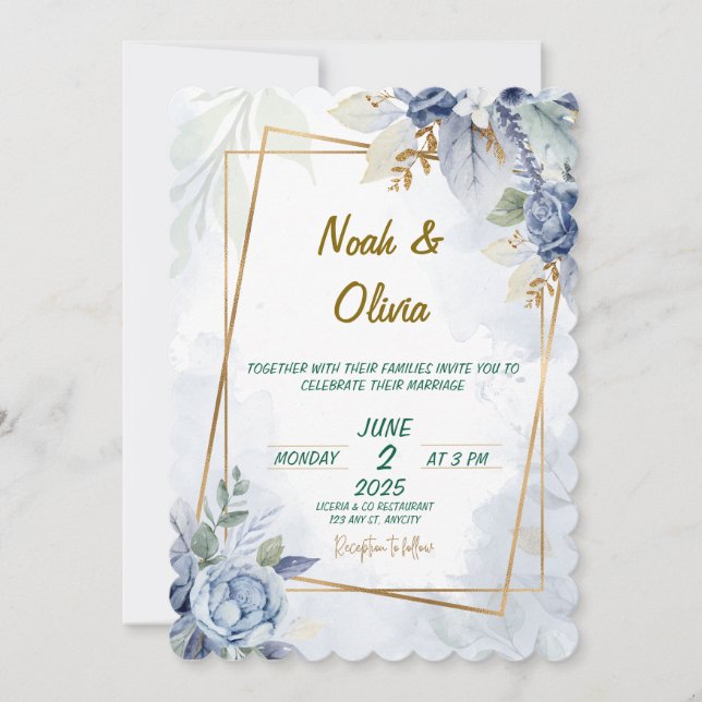 Invitación a la boda de Ethereal Blue Bloom (Anverso)