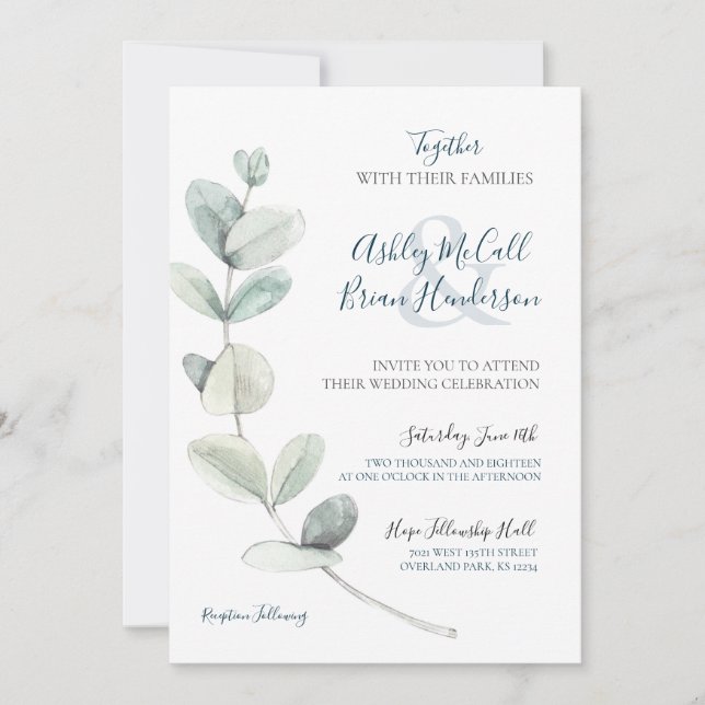 Invitación a la boda de Eucalipto (Anverso)