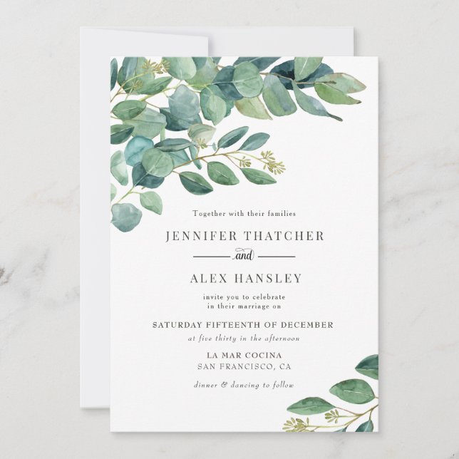 Invitación a la boda de Eucalipto (Anverso)