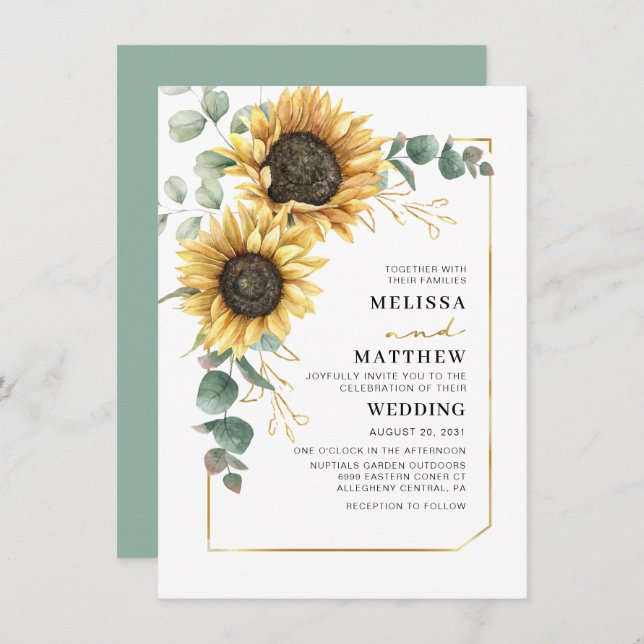 Invitación a la boda de Eucalipto de girasol flora (Anverso / Reverso)