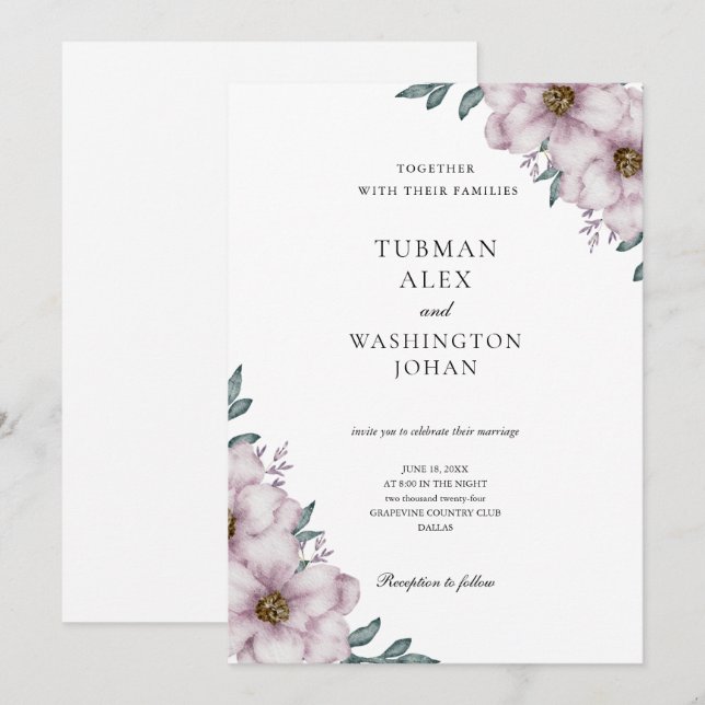 Invitación a la boda de eucalipto floral (Anverso / Reverso)