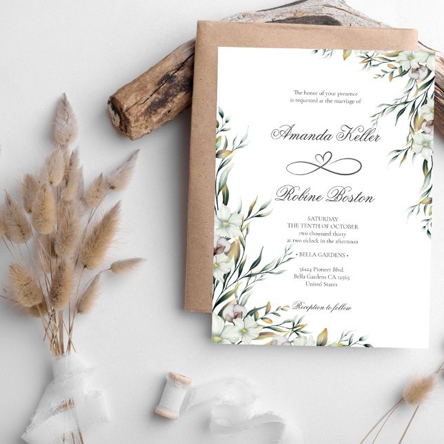 Invitación a la boda de eucalipto floral blanco mo (Subido por el creador)