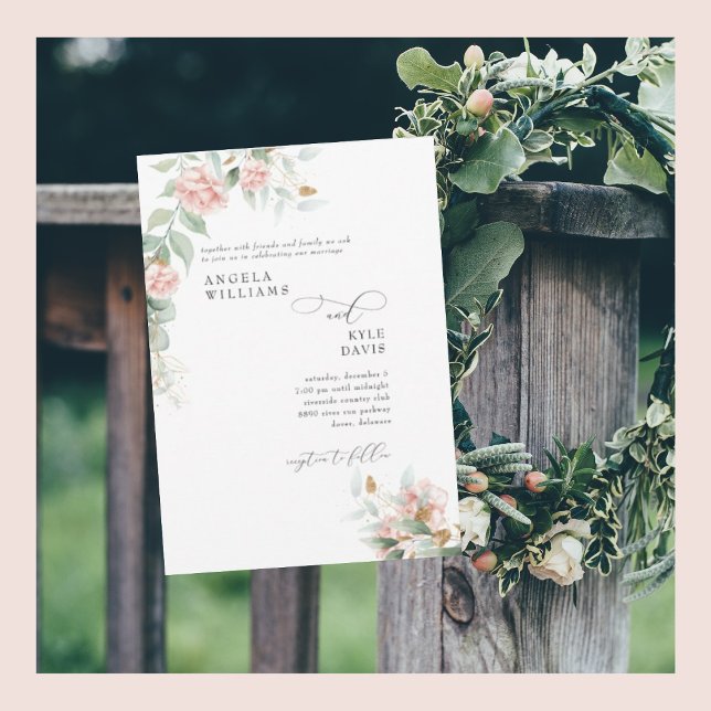 Invitación a la boda de Eucalipto Roses rosados (Subido por el creador)
