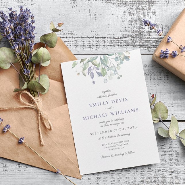 Invitación a la boda de Eucalipto Rústico Lilac (Subido por el creador)