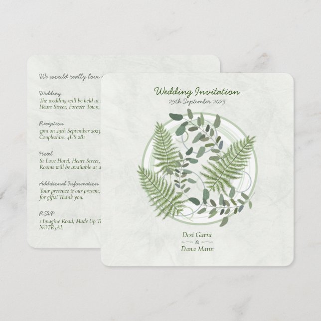 Invitación a la boda de Eucalipto y Fern Rings (Anverso / Reverso)