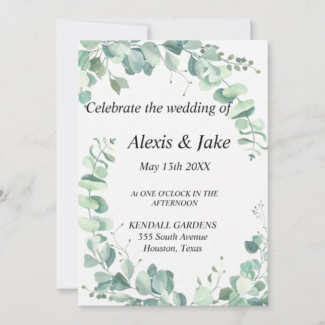 Invitación a la boda de Eucalyptus (Anverso)
