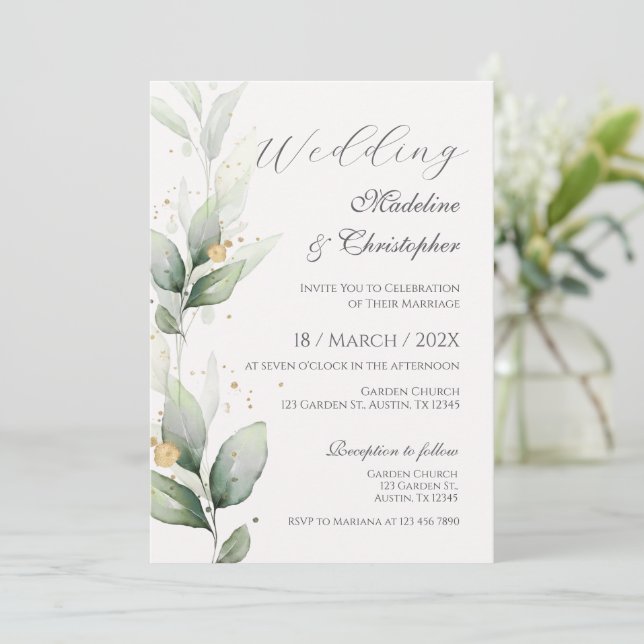 Invitación a la boda de Eucalyptus (Anverso de pie)