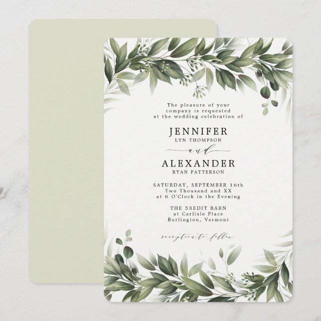 Invitación a la boda de Eucalyptus (Anverso / Reverso)
