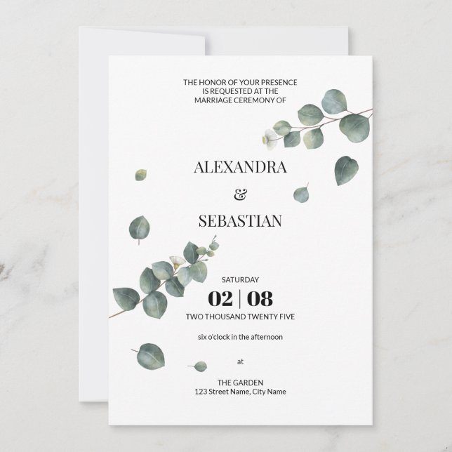 Invitación a la boda de Eucalyptus (Anverso)