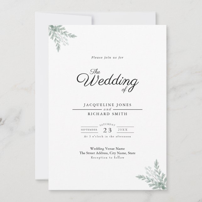Invitación a la boda de Eucalyptus (Anverso)