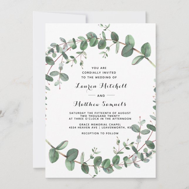 Invitación a la boda de Eucalyptus (Anverso)