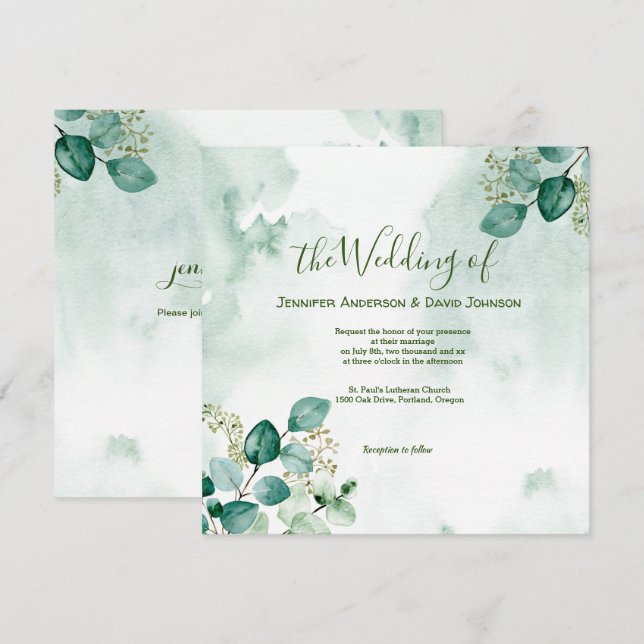 Invitación a la boda de Eucalyptus (Anverso / Reverso)