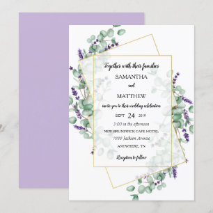 Invitación a la boda de Eucalyptus de lavanda geom