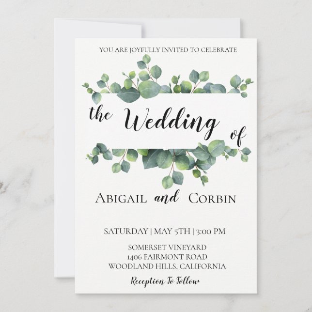 Invitación a la boda de Eucalyptus de Moda Rústica (Anverso)