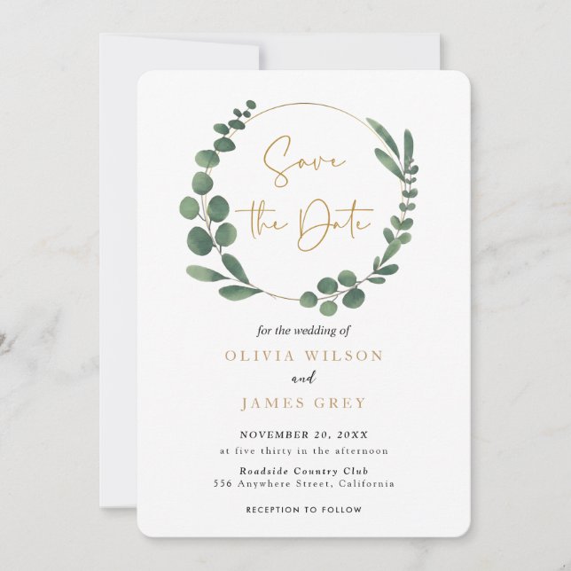 Invitación a la boda de Eucalyptus Greenery (Anverso)