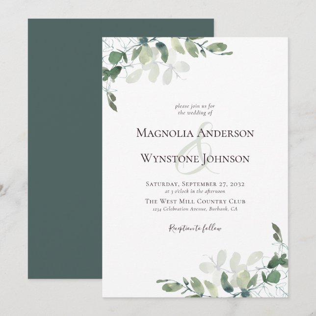 Invitación a la boda de Eucalyptus Greenery (Anverso / Reverso)