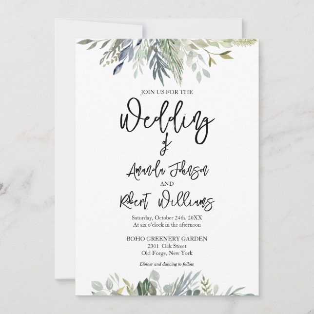 Invitación a la boda de Eucalyptus Greenery (Anverso)