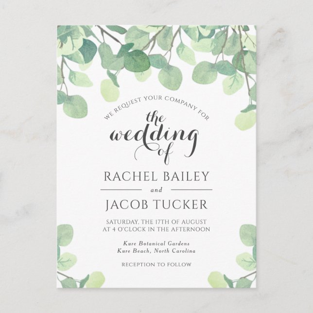 Invitación a la boda de Eucalyptus Greenery Budget (Anverso)