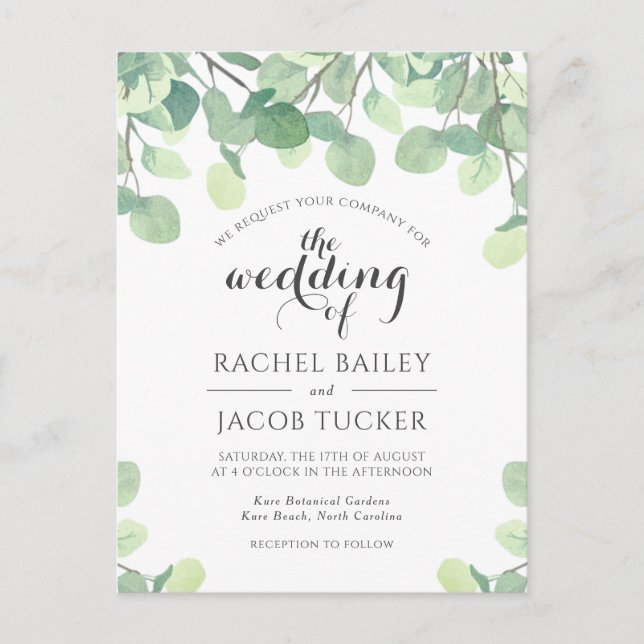 Invitación a la boda de Eucalyptus Greenery Budget (Anverso)