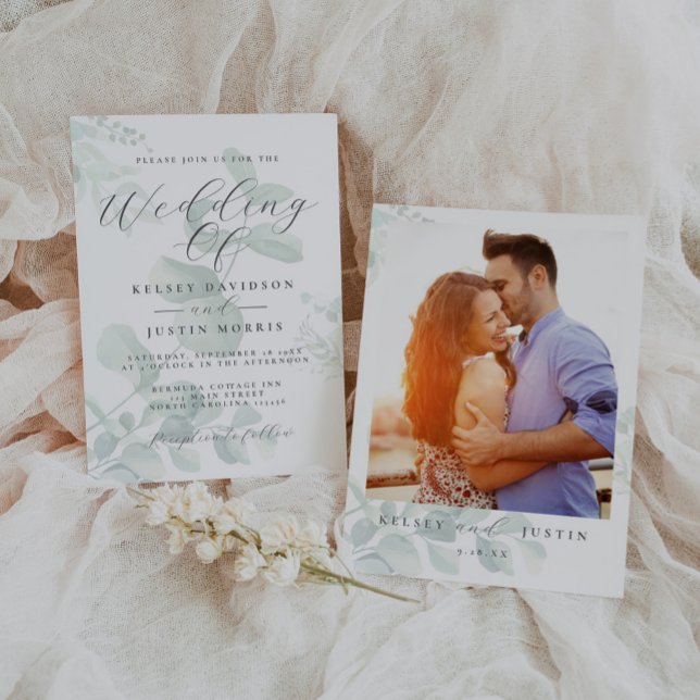 Invitación a la boda de Eucalyptus Greenery Photo  (Subido por el creador)
