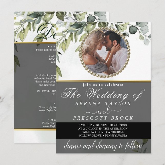 Invitación a la boda de Eucalyptus Greenery Photo  (Anverso / Reverso)