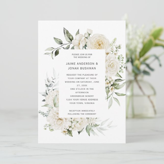 Invitación a la boda de Eucalyptus Rosas de White  (Anverso de pie)
