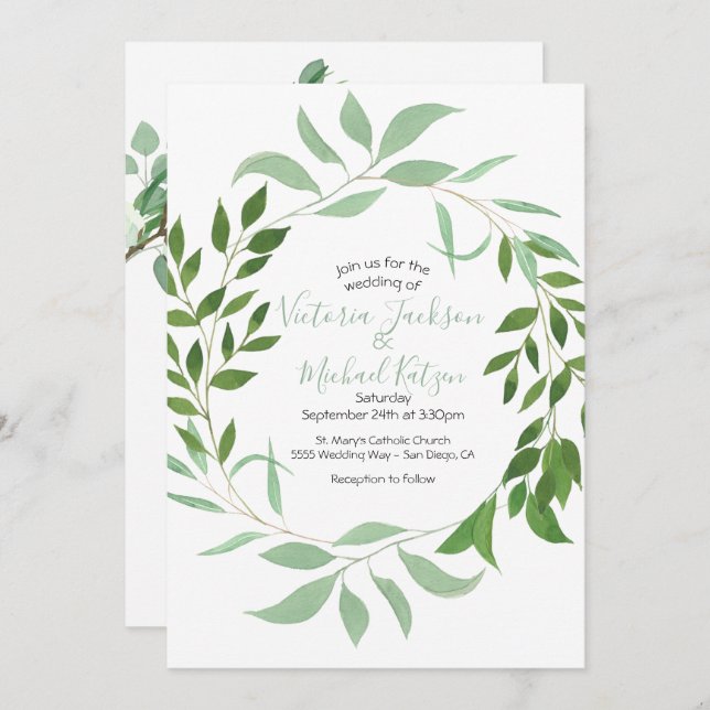 Invitación a la boda de Eucalyptus Wreath (Anverso / Reverso)