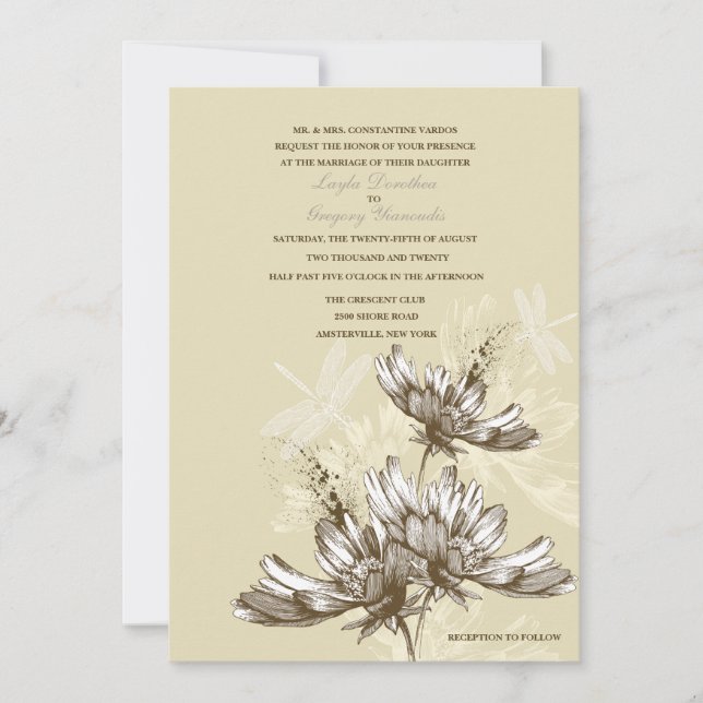 Invitación a la boda de fantasía con libélula (Anverso)