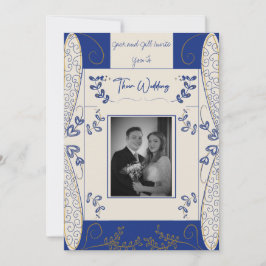 Invitación a la boda de Fantasía en azul y oro 