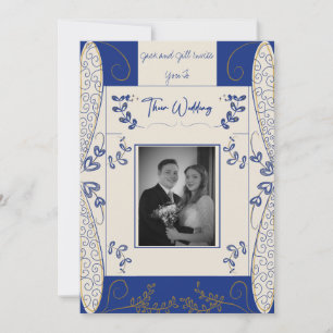 Invitación a la boda de Fantasía en azul y oro 