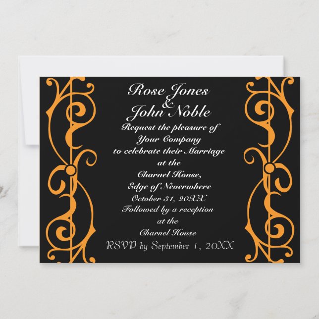 Invitación a la boda de Fibril Ebony (Naranja) (Anverso)
