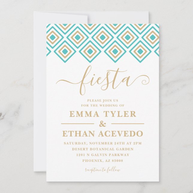 Invitación a la boda de Fiesta, azul y oro (Anverso)