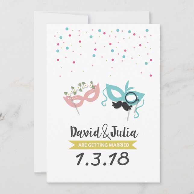 Invitación a la boda de fiesta disfraz (Anverso)