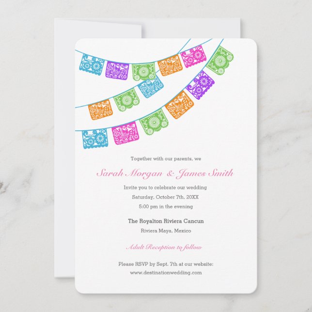 Invitación a la boda de Fiesta Papel Picado (Anverso)