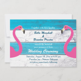 Invitación a la boda de flamencos azules y blancos