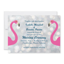 Invitación a la boda de flamingo con plata espumos