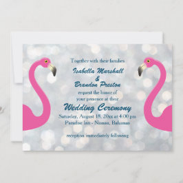 Invitación a la boda de flamingo con plata espumos