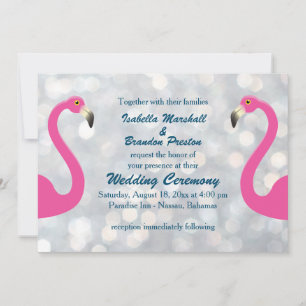 Invitación a la boda de flamingo con plata espumos