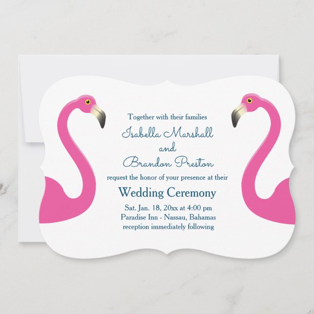 Invitación a la boda de flamingo rosado (Anverso)