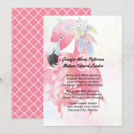 Invitación a la boda de flamingo rosado
