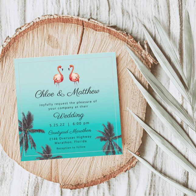 Invitación a la boda de Flamingos Tropical Beach (Subido por el creador)