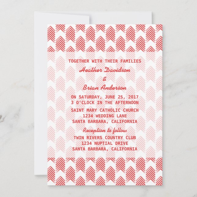 Invitación a la boda de Flechas Tribales Rojas (Anverso)