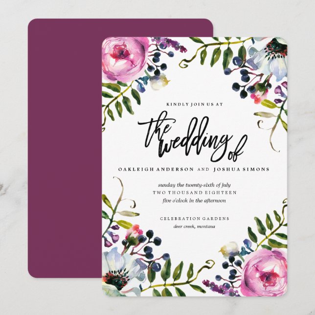 Invitación a la boda de flor acuarela de primavera (Anverso / Reverso)