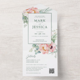 Invitación a la boda de flor blanca rosada