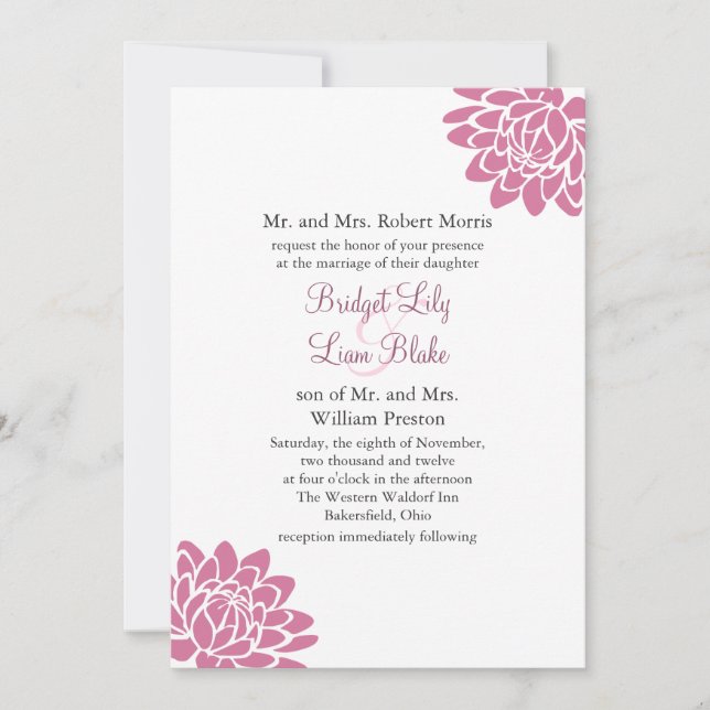 Invitación a la boda de flor de Lotus rosa 2(blanc (Anverso)
