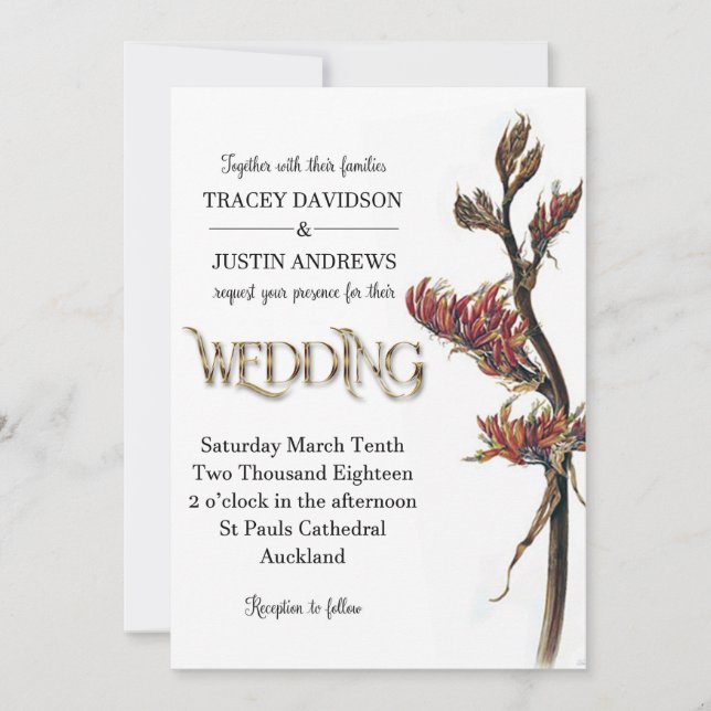 Invitación a la boda de flor de Nueva Zelanda (Anverso)