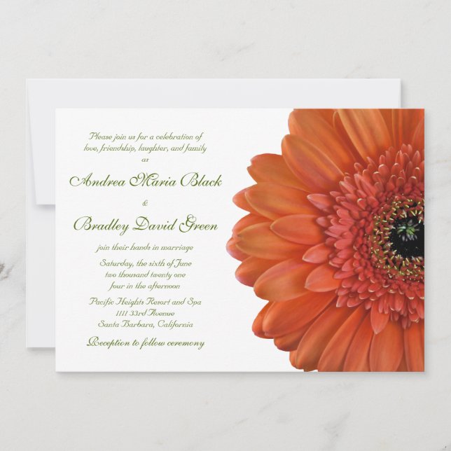 Invitación a la boda de flor del naranja Gerbera D (Anverso)