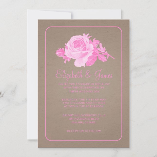 Invitación a la boda de flor/flor rustica rosada (Anverso)